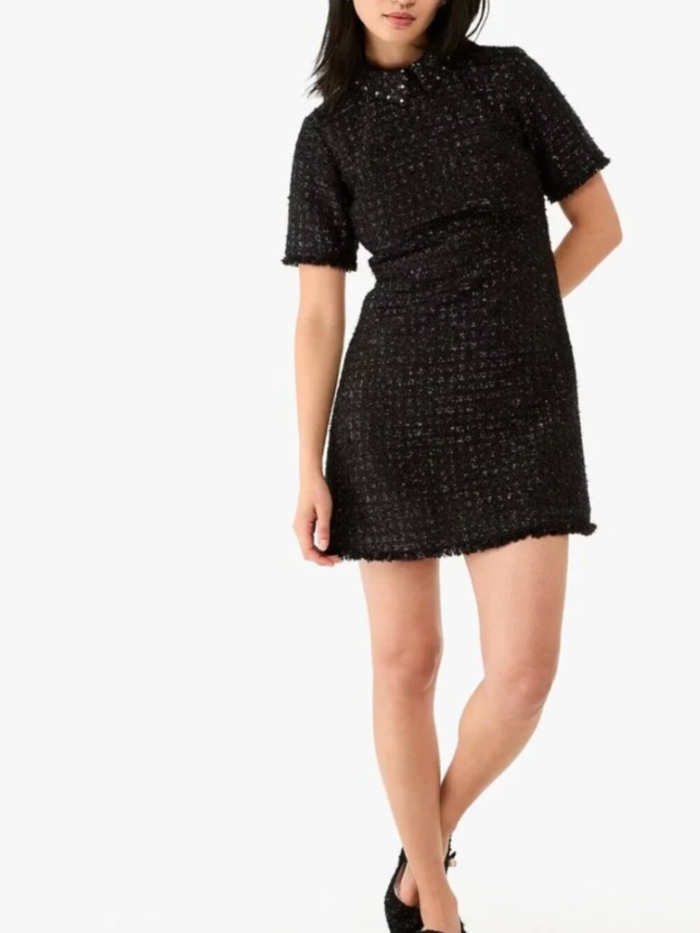 Kate spade black embellished collar tweed mini dress